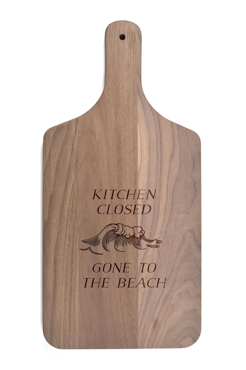 17" Kitchen Is Closed Walnut Wood Paddle Cutting Board